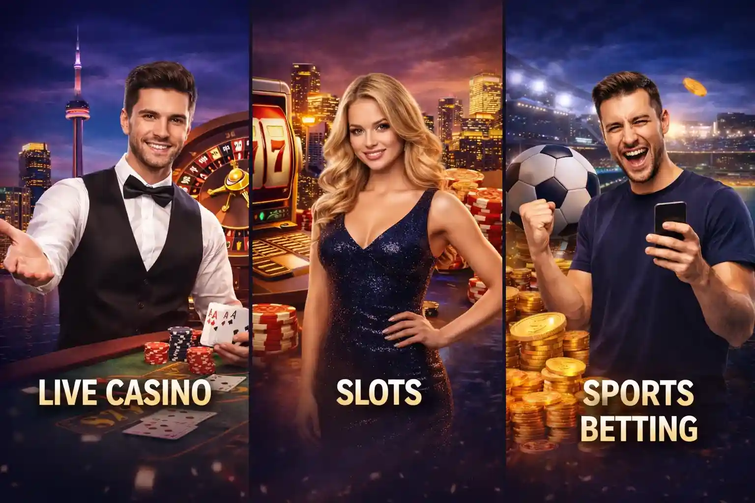 Collage of different casino game sections