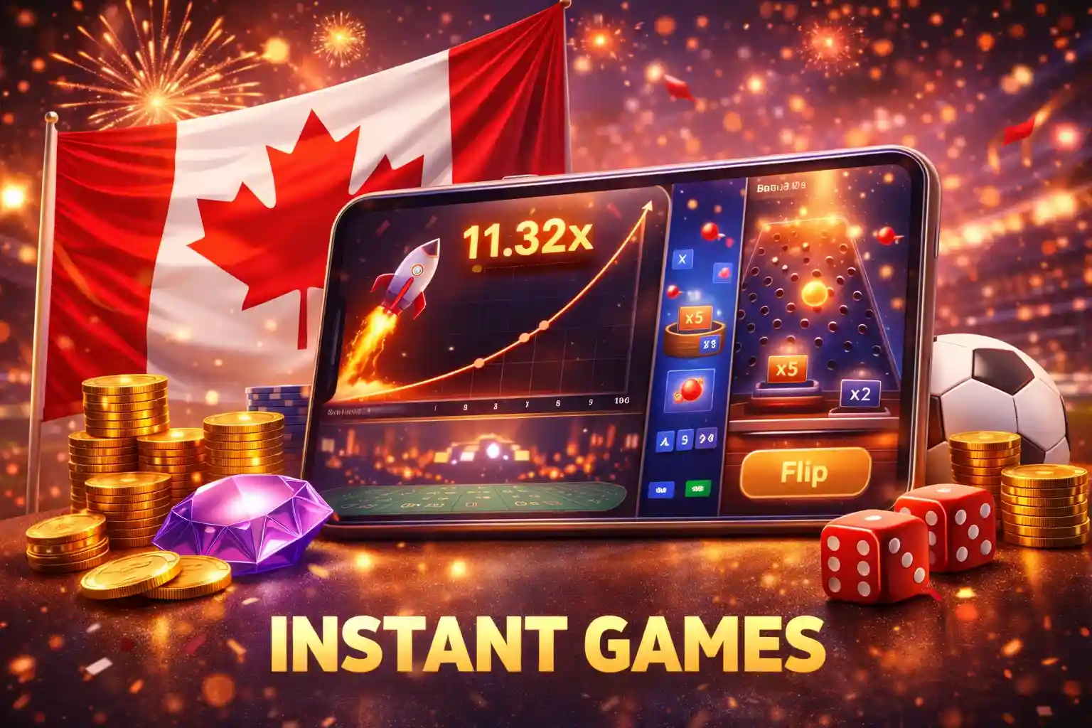 Mobile instant games screen with coins and Canadian flag