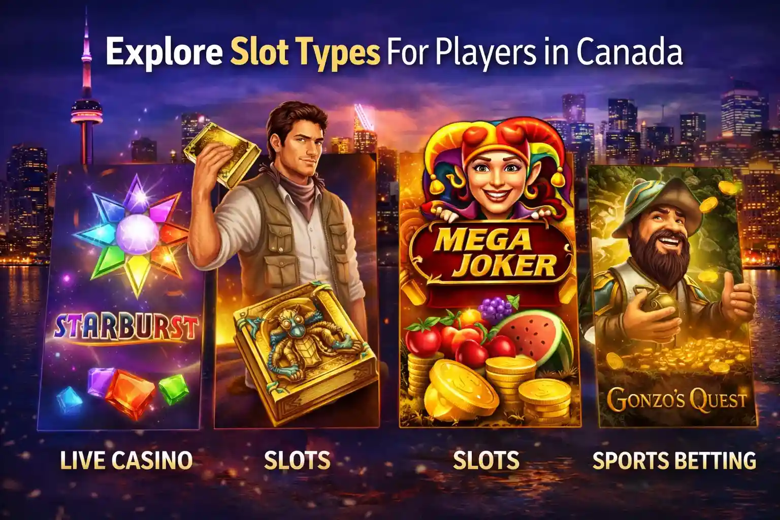 Popular slots collage for Canadian players
